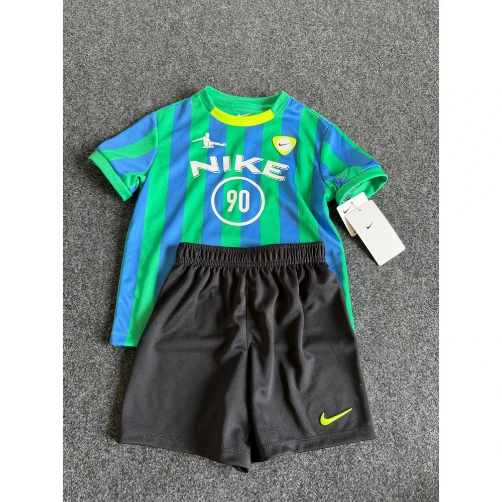 Nike Total 90 T90 Kids Soccer Jersey and Shorts 2-Piece Set Blue Green Black 4T